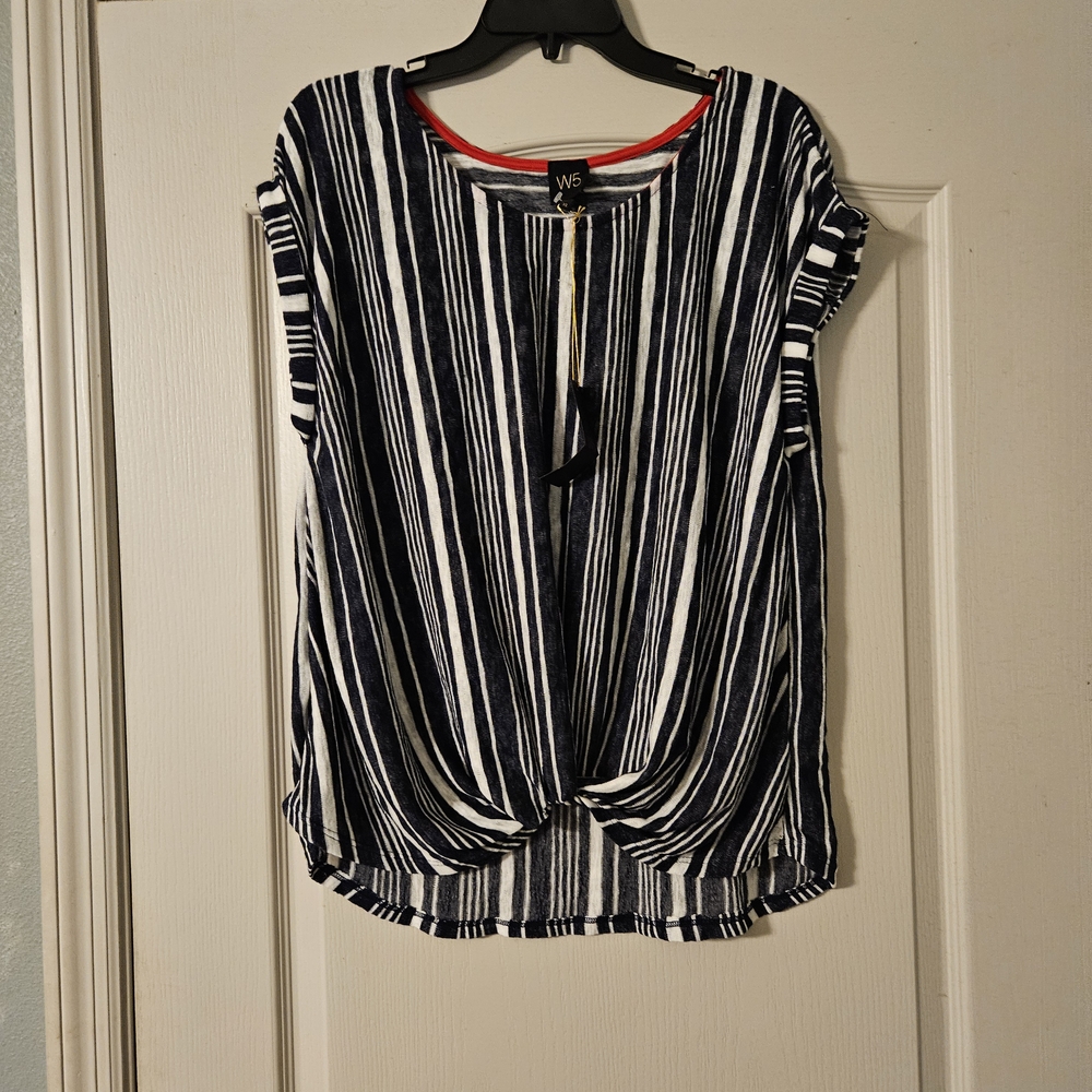 Anthropologie W5 Navy and White Striped Twist Blouse